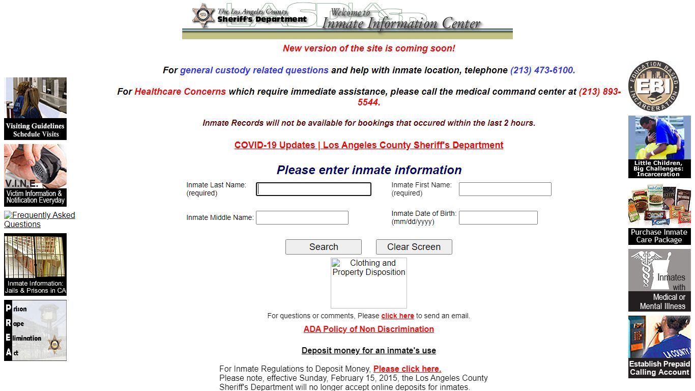 LASD Inmate Information Center - Inmate Search